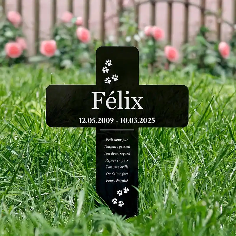 Croix funéraire en acrylique personnalisée avec nom pour chien, chat – Pattes, 2 tailles - Image 2