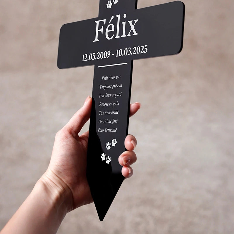 Croix funéraire en acrylique personnalisée avec nom pour chien, chat – Pattes, 2 tailles - Image 6