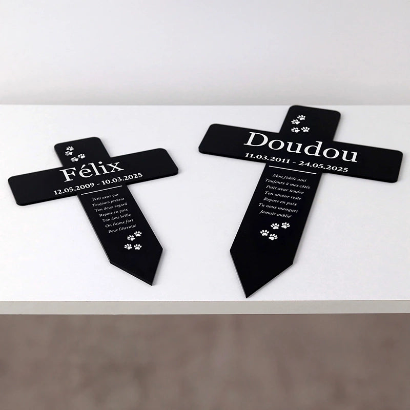 Croix funéraire en acrylique personnalisée avec nom pour chien, chat – Pattes, 2 tailles - Image 8