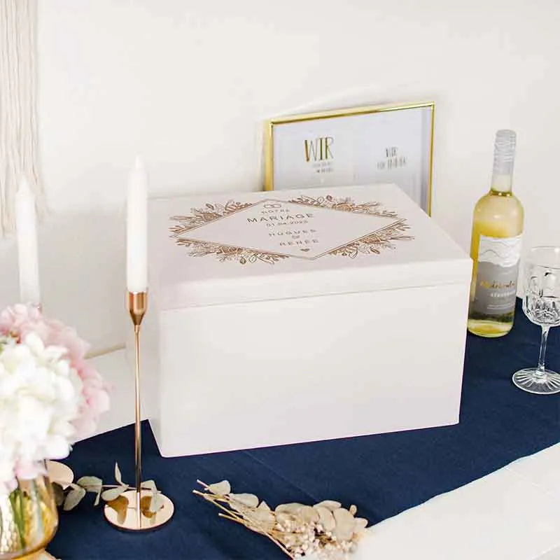 Boîte à souvenirs de mariage - Fleurs - Boîte de mariage personnalisée - Blanc - Image 2