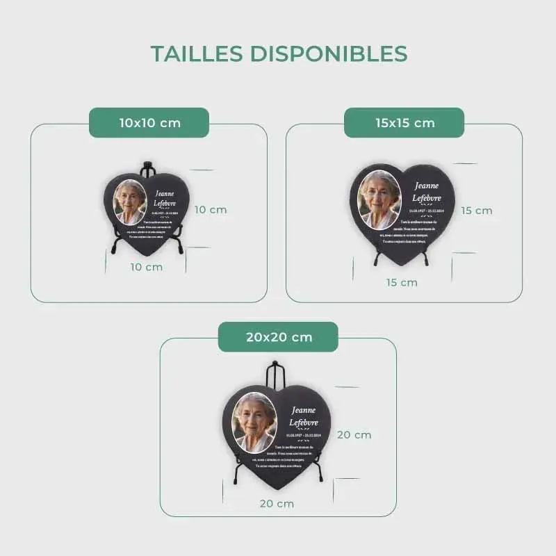 Plaque funéraire personnalisée en forme de cœur avec photo - Souvenir, 3 tailles - Image 3